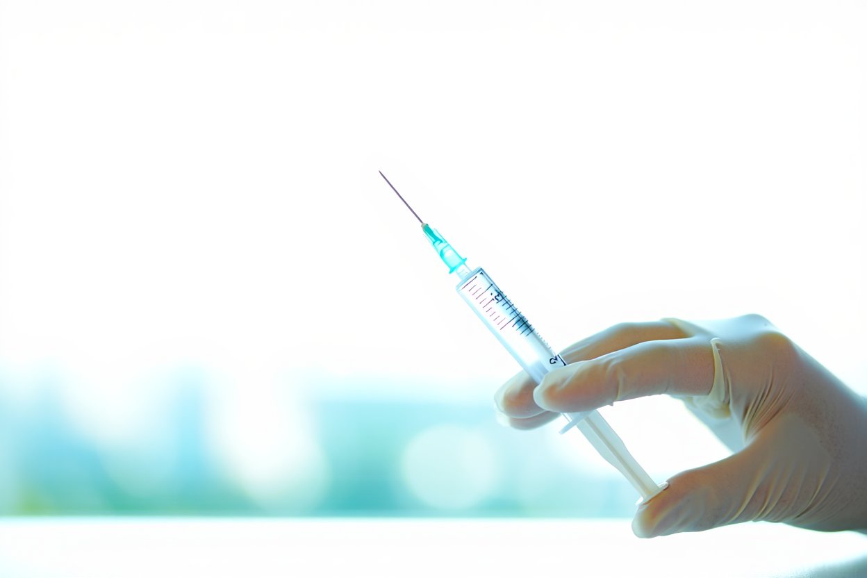 Врач проверяет работоспособность шприца